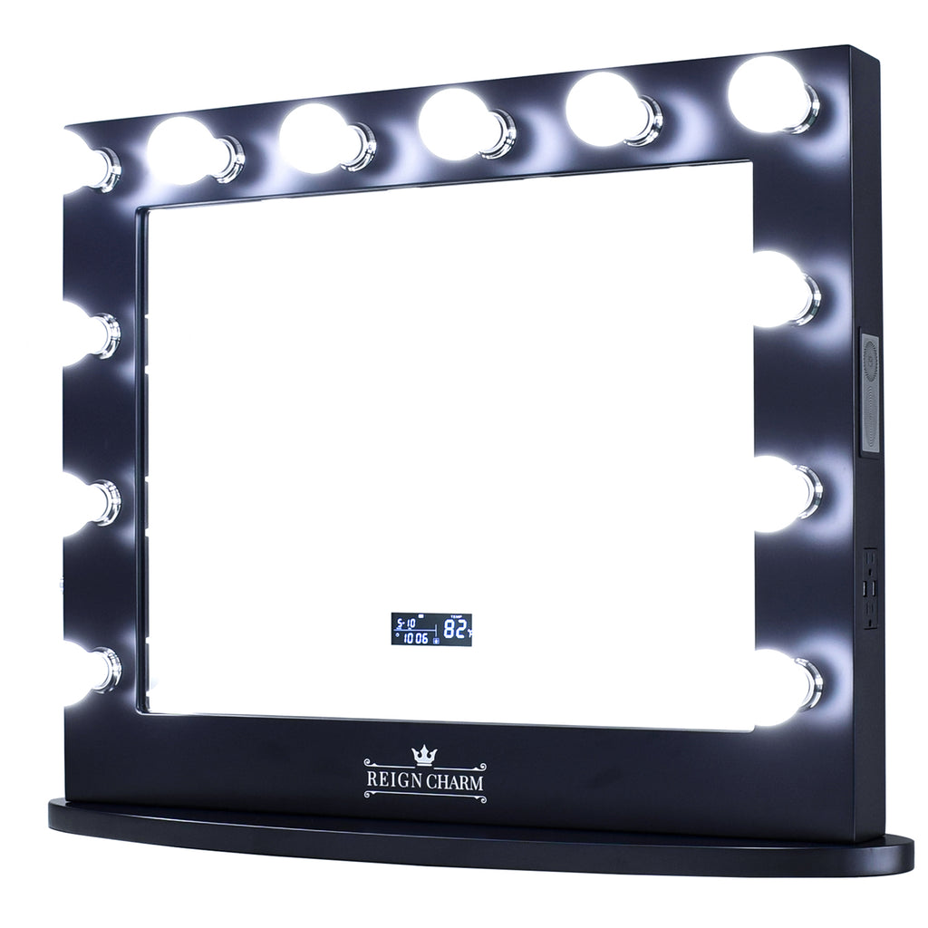 ReignCharm Hollywood vanity mirror for makeup cosmetics beauty in Hollywood style with bluetooth for vanity girl and illuminated light bulbs for glam make up 